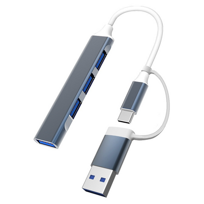 USB 3.0 4-Port Hub with Type-C & USB-A Connector – High-Speed USB Splitter for Laptop, PC & Mac Plug & Play