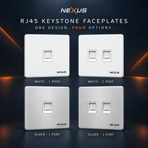 Nexus RJ45 Keystone Faceplate | 1 & 2 Port | White & Silver