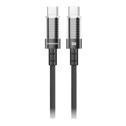 Porodo Transparent Shell USB-C to USB-C Cable PD 60W – Braided Fast Charging Cable 1.2M