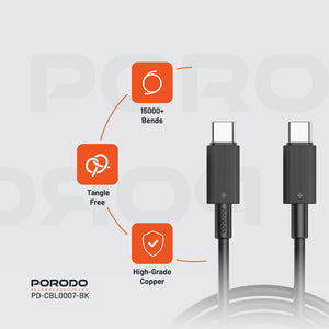 Porodo USB-C to USB-C Durable Charging Cable PD 60W – Braided Fast Charge Cable 1.2M