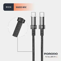 Porodo Transparent Shell USB-C to USB-C Cable PD 60W – Braided Fast Charging Cable 1.2M